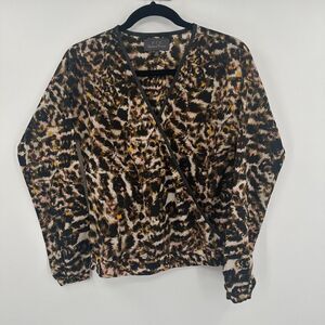 Patterson J. Kincaid Top Womens XS Multi Animal‎ Print Long Sleeve Wrap V Neck